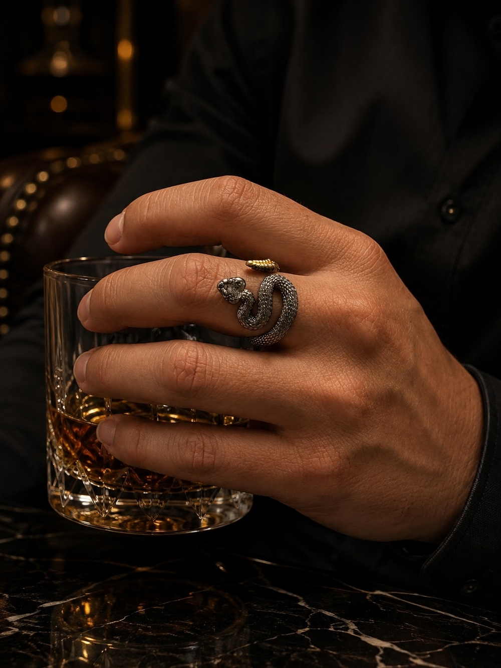 Unisex Snake Wrap Ring in Black and Gold - Statement Jewelry - Picture 2 of 6